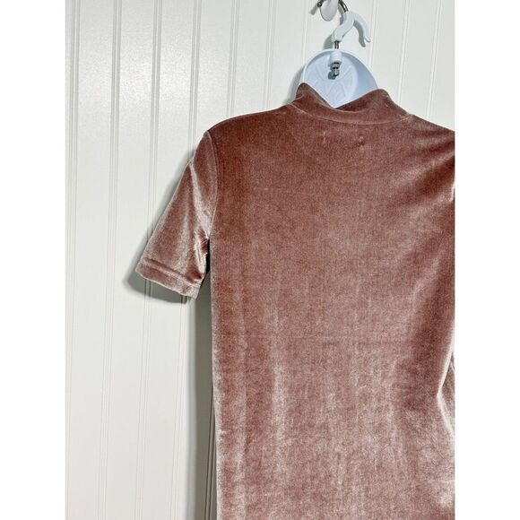 Madewell Mock Turtleneck‎ Short Sleeve Velvet Mini Dress Rose Pink XXS - Picture 11 of 11